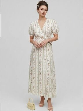 Reformation Weiss Floral Linen Maxi Wrap Dress Size Medium Regency Bridgeton
